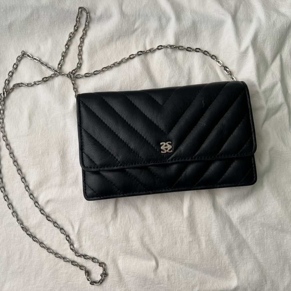 Black quilted with silver chain bag, crossbody